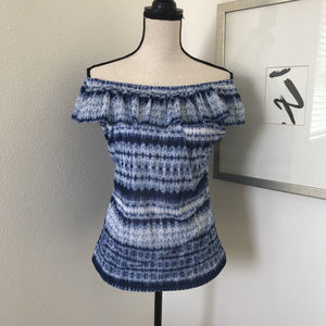 🌼CHAPS Off The Shoulder Top 1X Stretch Mesh Blue